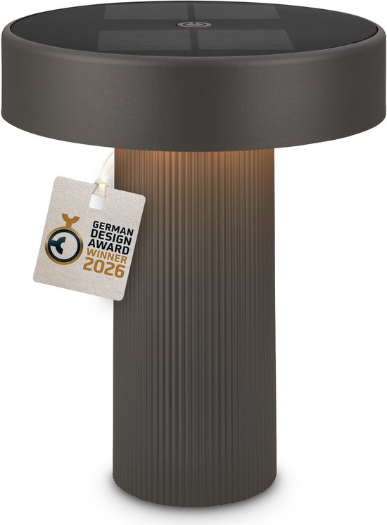 BRILONER Poga - Tafellamp oplaadbaar - dimbaar - zonneenergie buitenverlichting - warm wit licht - Ø16 cm - antraciet