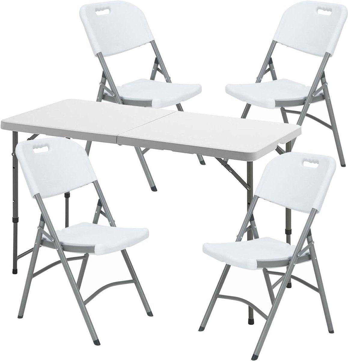 Klaptafel met stoelen - Picknicktafel set - Buiten eten - In hoogte verstelbaar - 120 x 60 cm - Wit