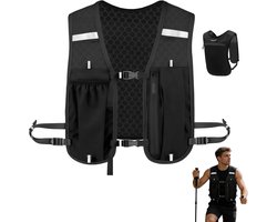 Hardloopvest - Running vest - Verstelbare hardlooptas - Ademend hardloopvest - Met telefoonvak en opbergvakken - Reflecterende strips en meerdere compartimenten - Unisex - Geschikt voor trailrunning, fietsen, wandelen en marathons (Zwart)