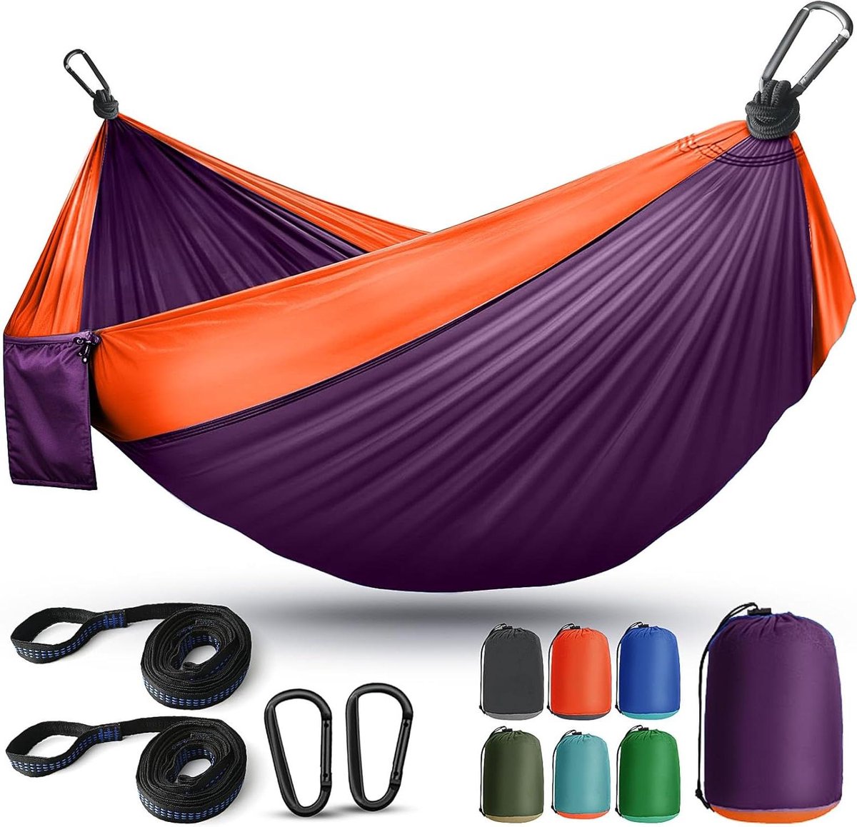 Camping Hangmat - Reisschommel Boomhangmat - Ontspannen in de natuur - Dubbele capaciteit - 2.7 x 1.4 meter - Paars Oranje