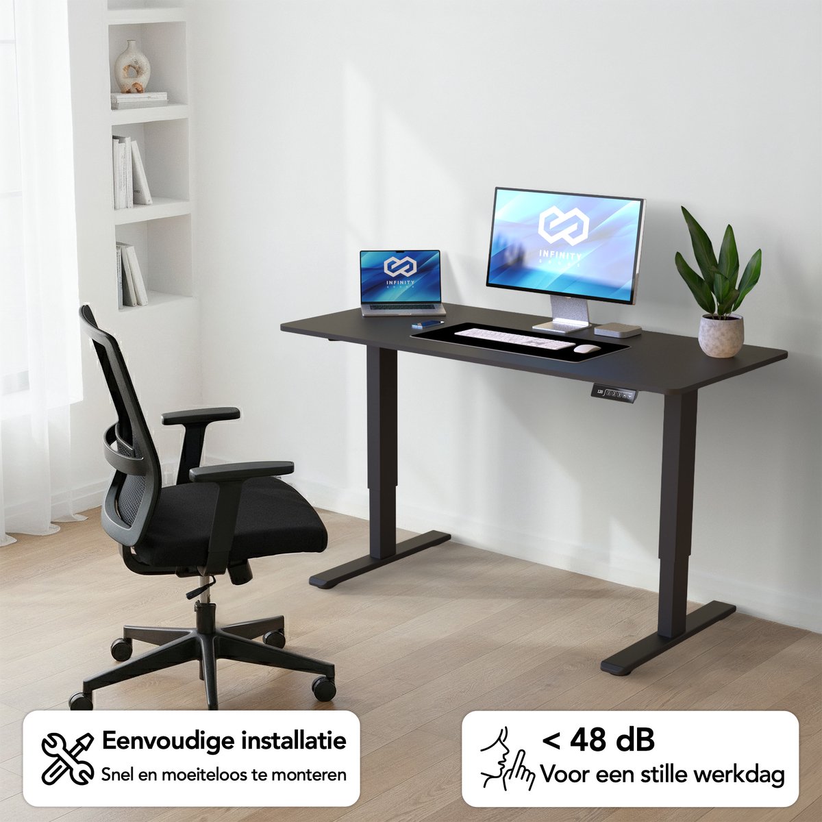 Infinity Goods Zit Sta Bureau Elektrisch Verstelbaar - 140 x 60 CM - Geheugenfunctie - Zwart thumbnail 5