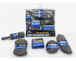 TLVX Car Cleaning Kit / Auto Schoonmaak set / Krasvrij Wassen / Professionele Autoreiniging / Velgen Schoonmaken / Zachte Velg Borstel / Microvezel Washand / Spons / Doeken / Polish Pads / Interieur / Exterieur / Velgen en Banden / 9-Delig