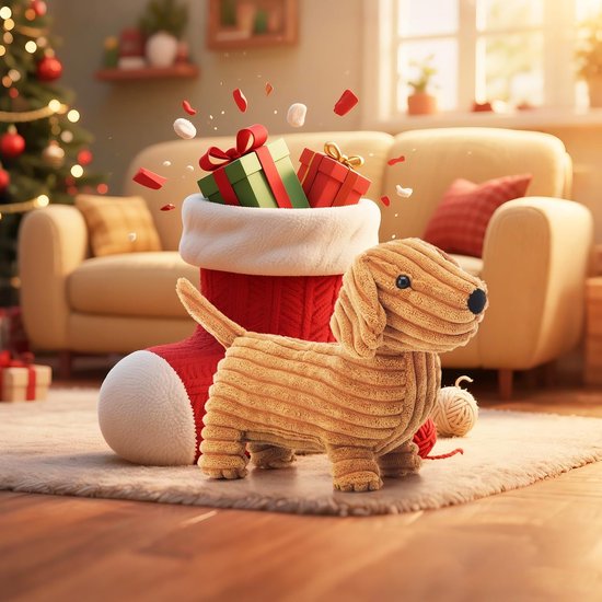 Dachshund Pluche Dier - Knuffel Hondje - Knuffelen en Spelen - Handgemaakt en Zacht Materiaal - 27 cm - Lichtbruin — afbeelding 2