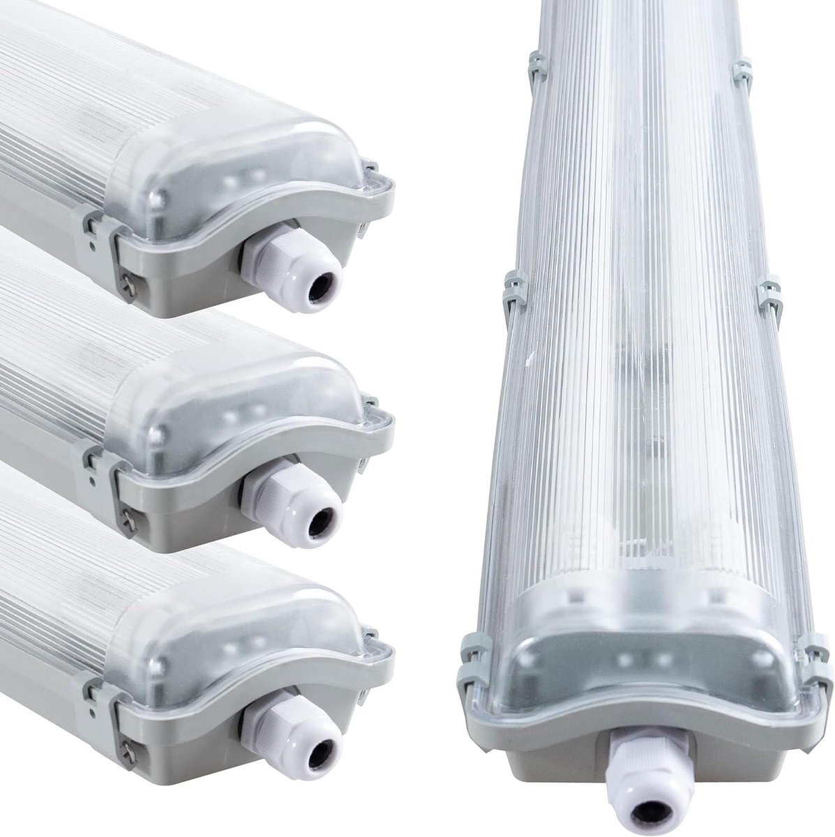 Ledlamp Vochtige Ruimtes - Werkplaatslamp Magazijnlamp - Verlichting Werkplaats - Klapdeksel Steekklem - 120 cm 4 stuks - Grijs