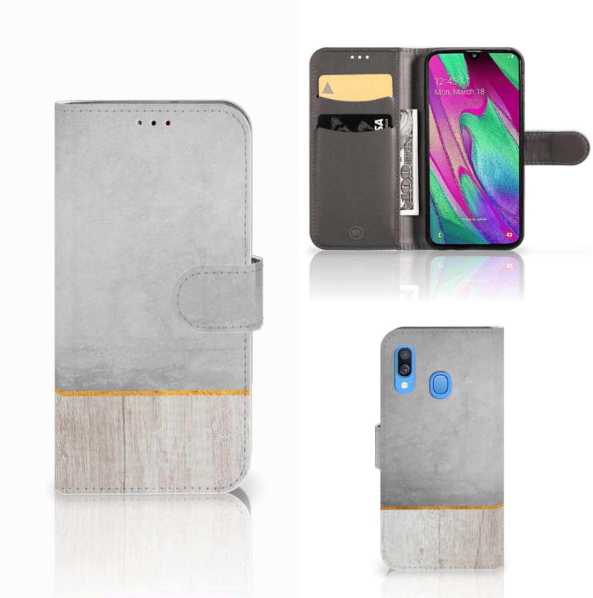 Samsung Galaxy A40 Book Style Case Wood Concrete