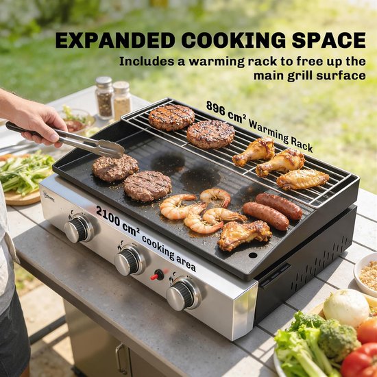 Gas Grill Plancha - Draagbare BBQ - Buiten Koken - Drie Onafhankelijke Zones - 62 x 44 x 21 cm — afbeelding 5