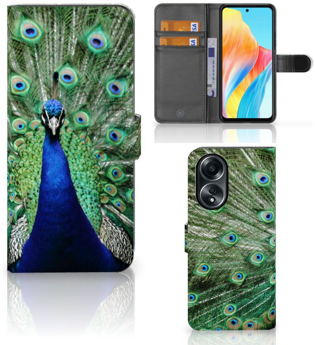 OPPO A58 4G Telefoonhoesje met Pasjes Pauw