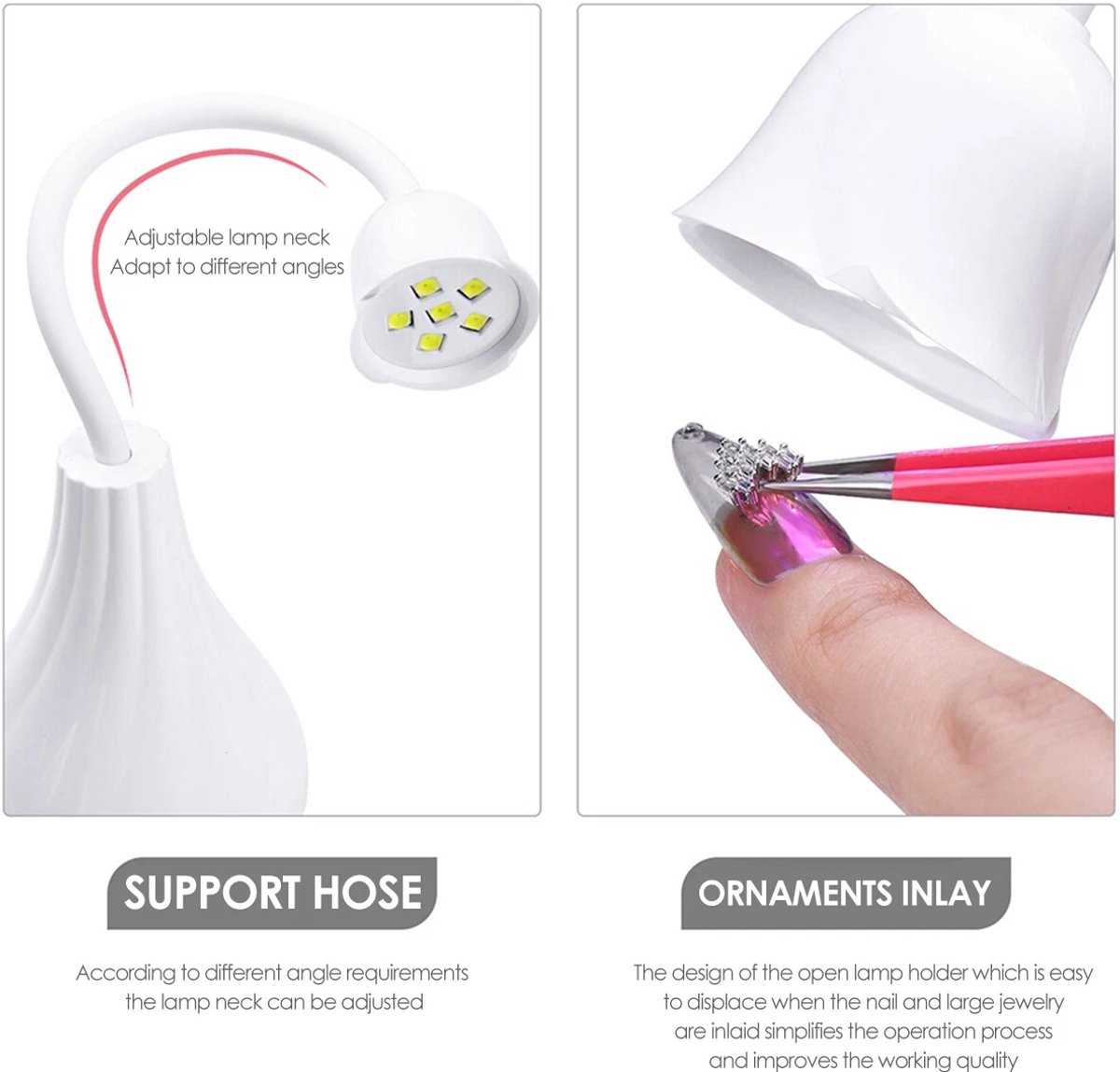 UV LED Nagellamp - UV LED Lamp Nagels - Nagellamp - Manicure - Lichtuitharding - Led Machine Nageldrogers - Nagellamp LED Mini Draagbare - verstelbaar - nail lamp - 360° Draaibaar - Nagel UV Lamp - draadloos usb - nageldroger voor gewone nagellak — cadeau in Verzorging - foto 5