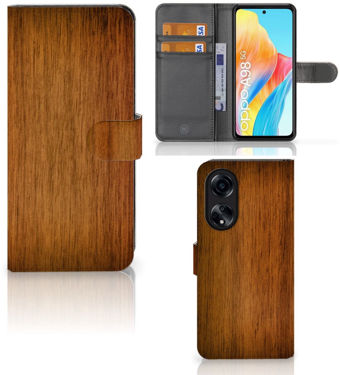 OPPO A98 5G Book Style Case Donker Hout