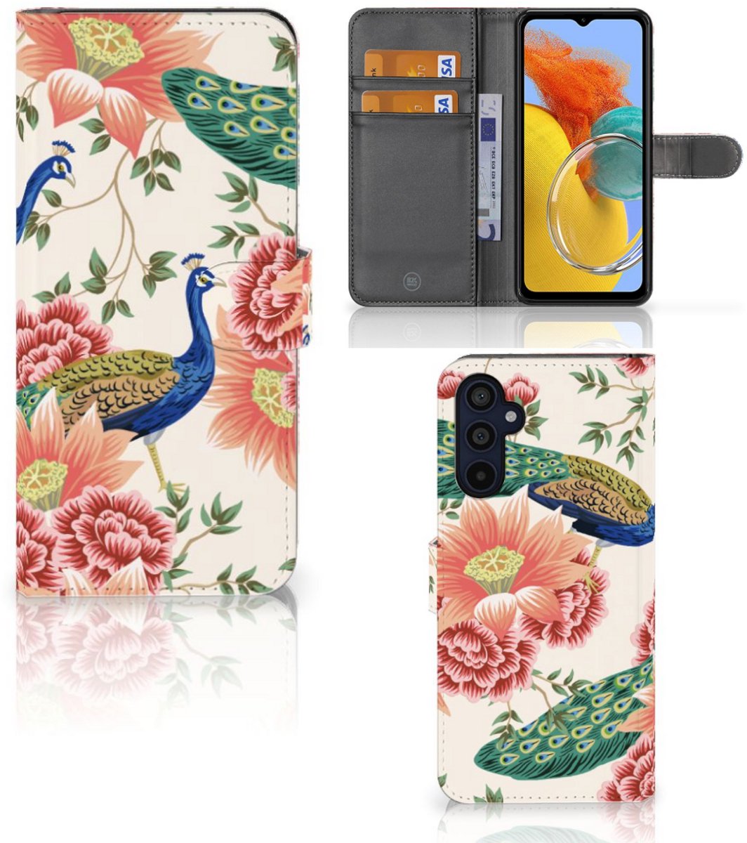Telefoonhoesje met Pasjes voor Samsung Galaxy M14 Pink Peacock