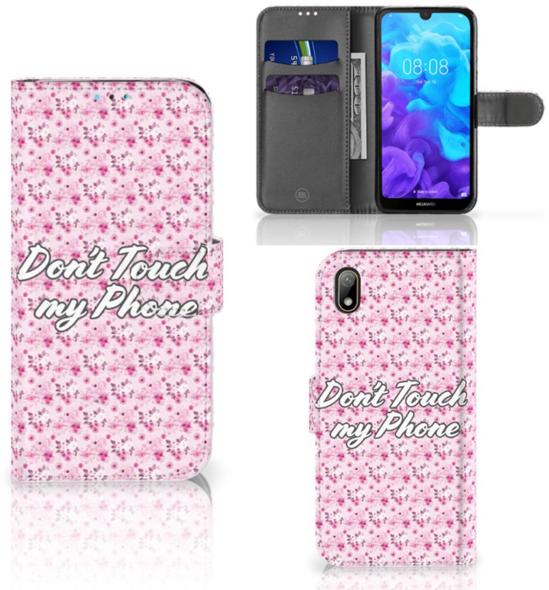 Huawei Y5 (2019) Portemonnee Hoesje Flowers Pink DTMP
