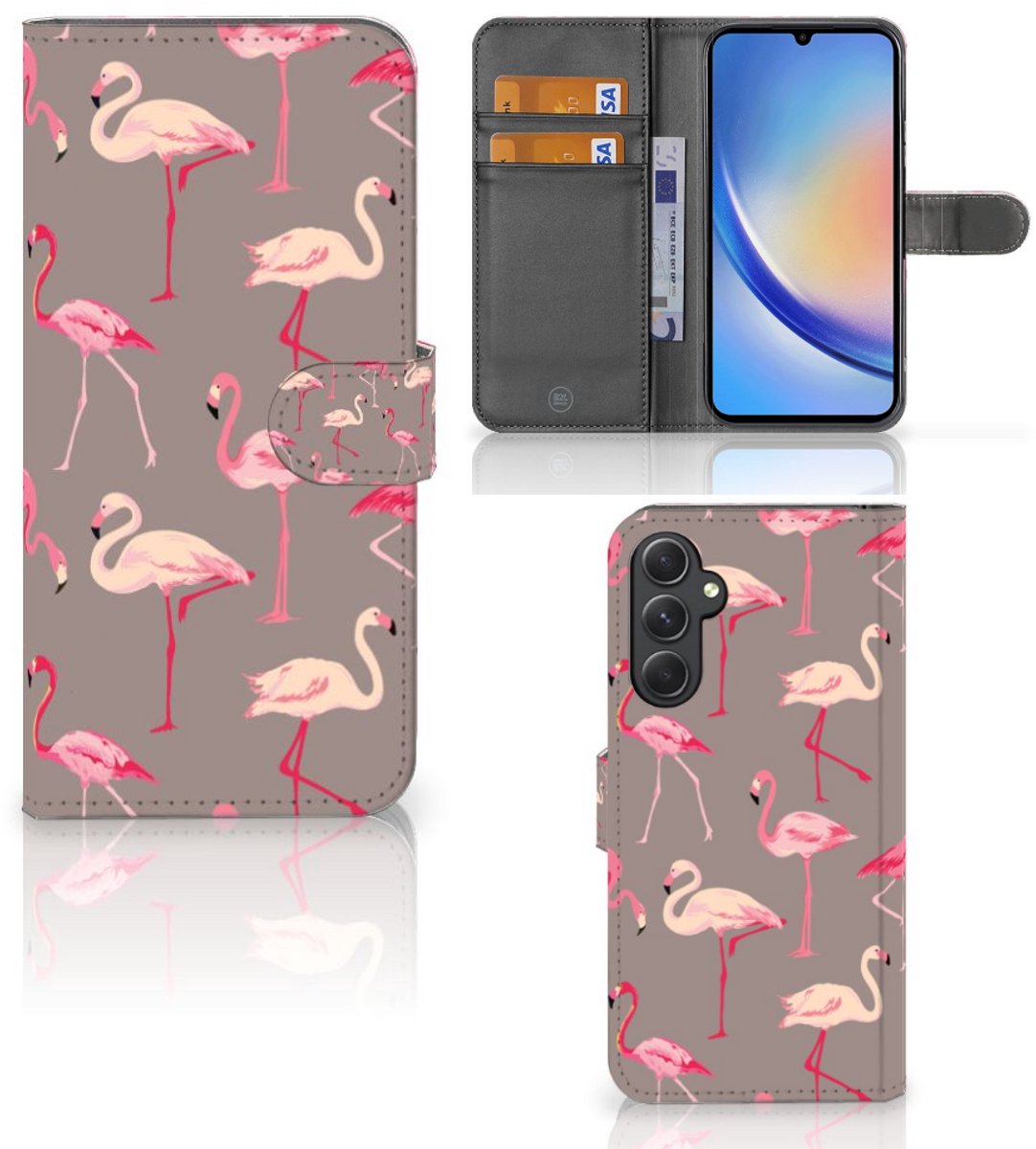 Samsung Galaxy A24 4G Telefoonhoesje met Pasjes Flamingo