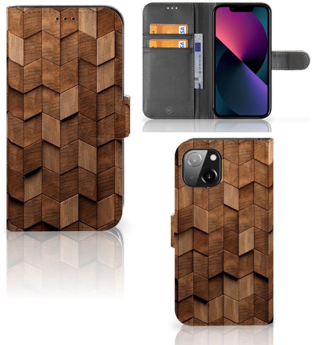 Book Style Case voor Apple iPhone 13 Wooden Cubes