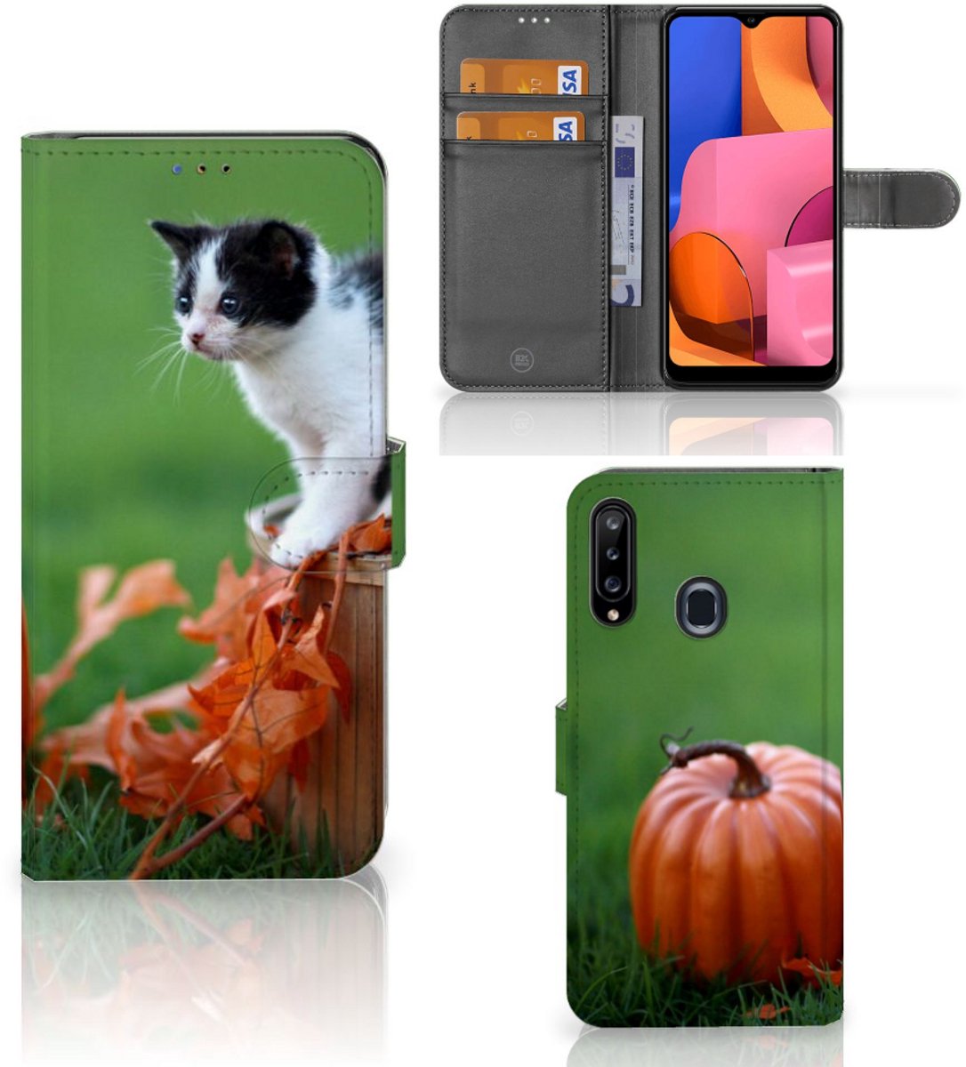Samsung Galaxy A20s Telefoonhoesje met Pasjes Kitten