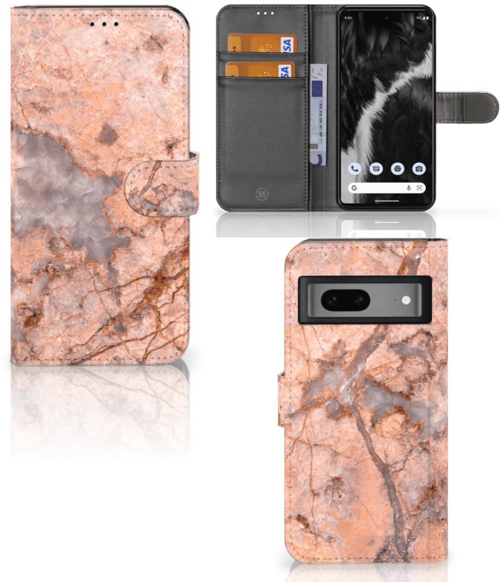 Google Pixel 7 Bookcase Marmer Oranje