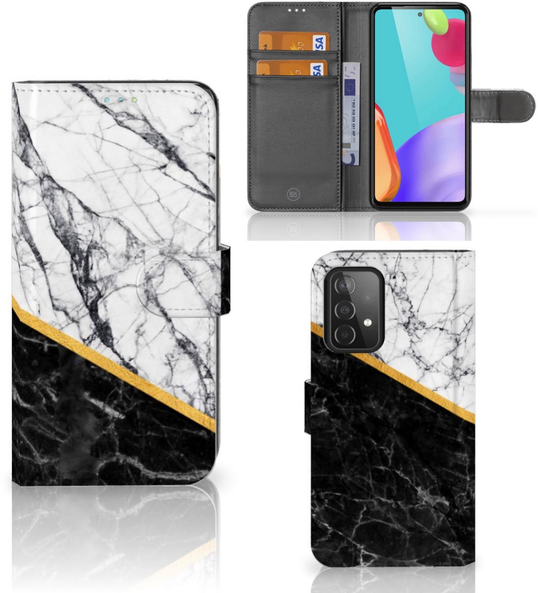 Samsung Galaxy A52 Bookcase Marmer Wit Zwart - Origineel Cadeau Man