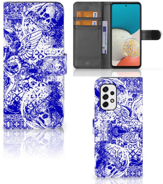 Book Style Case Samsung Galaxy A53 Smartphone Case Angel Skull Blue