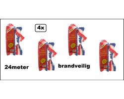 4x Crepe guirlande bedrukt rood/wit/blauw 24m brandveilig - WK Holland Koningsdag Nederland thema feest festival evenement party