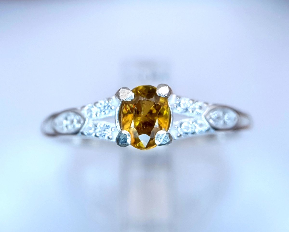 925 Sterling Zilveren Damesring met Natuurlijke Citrien - 7.05 Karaat - Ringmaat 6 - Geboortesteen Oktober - Minimalistische Ring