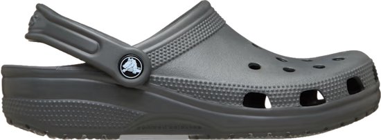 Sabot Crocs gris avec bride arrière et perforations sur le devant.