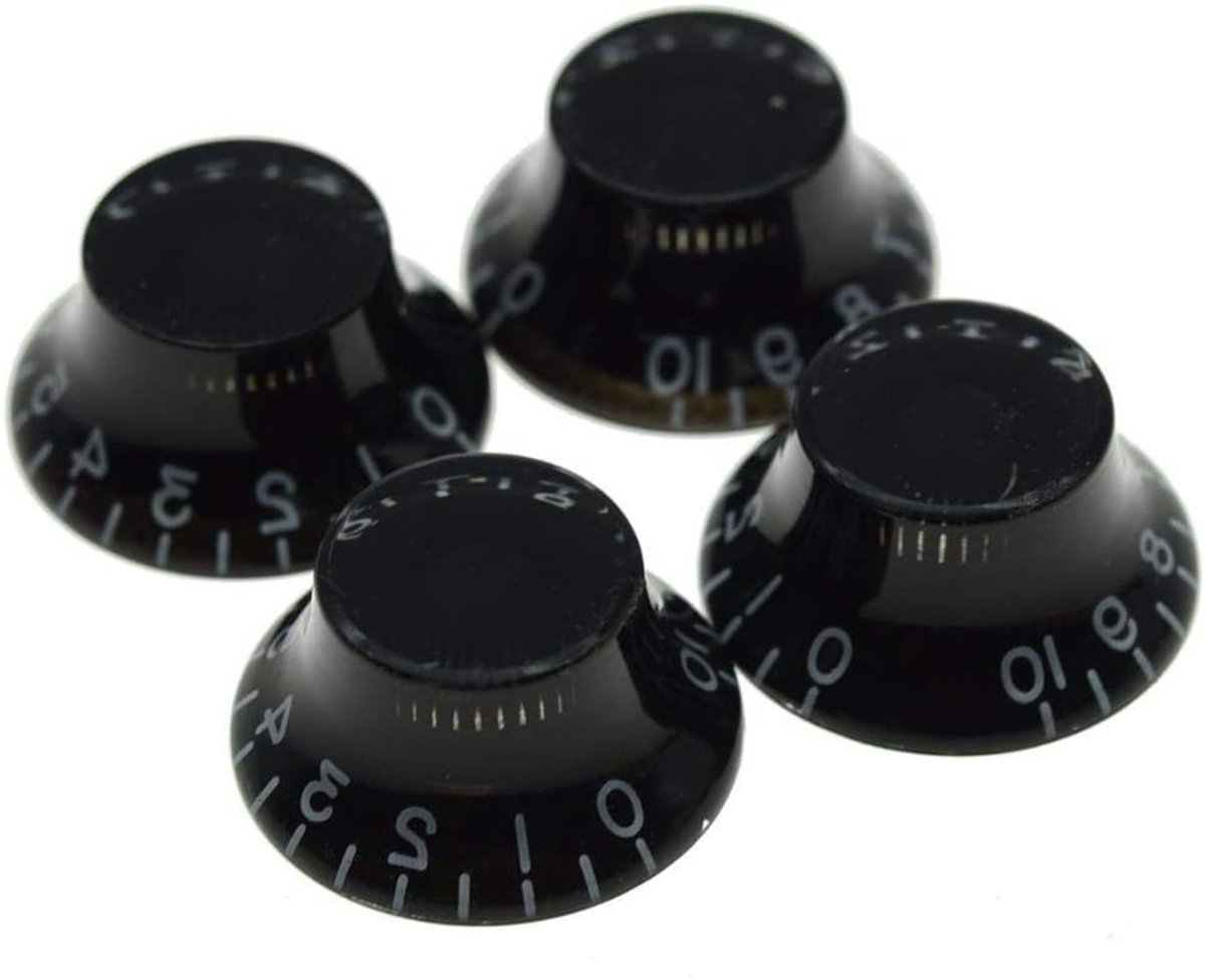 4 Stuks LP Gitaar Bell Knoppen met 24 Fijne Splines voor Les Paul en CTS Potentiometers - Zwart