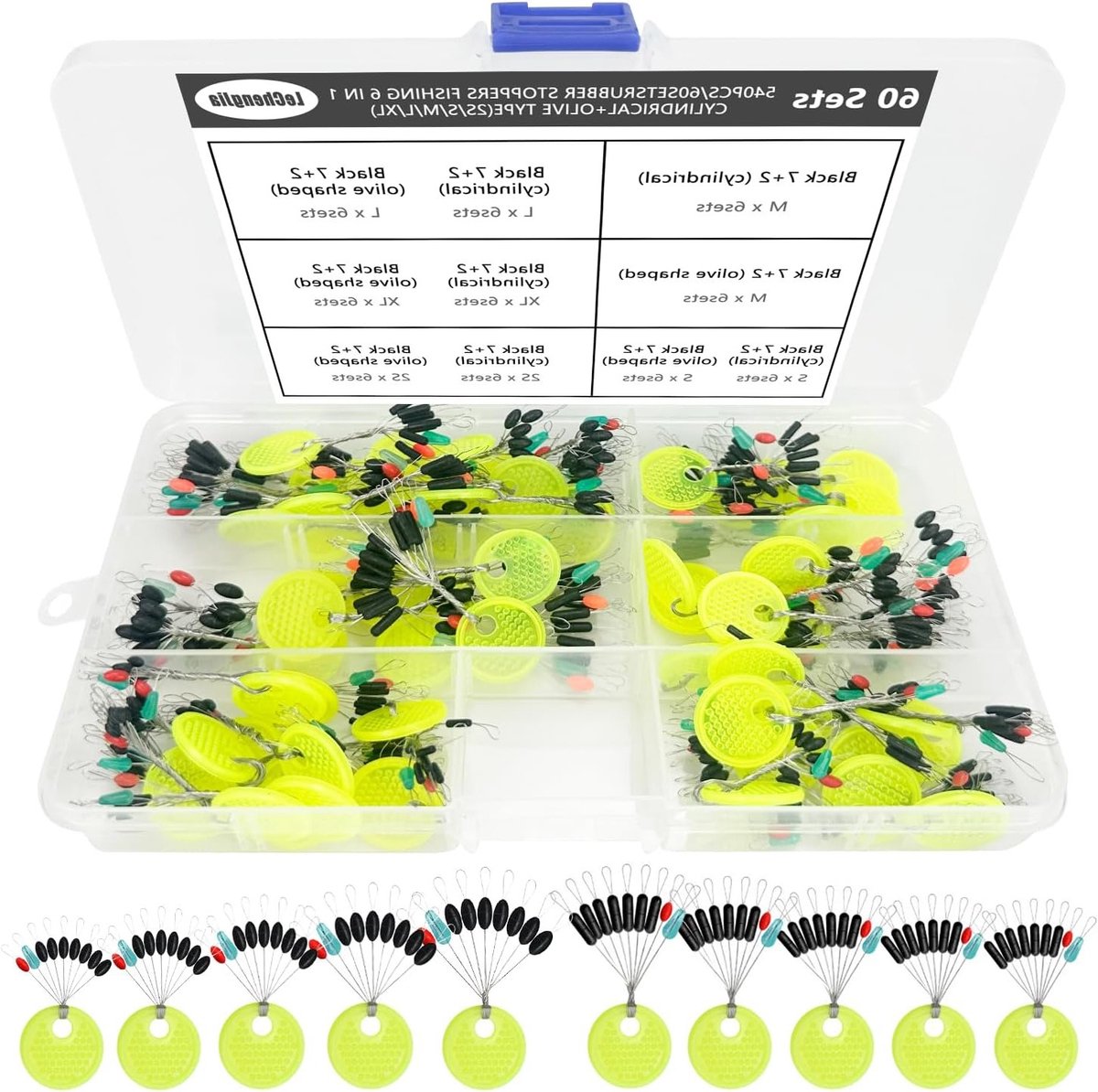 540 Stuks Rubber Stops voor Vissen - 60 Sets van Vissersstoppen, Perfect voor Forelvissen, Dobbers en Vissersaccessoires