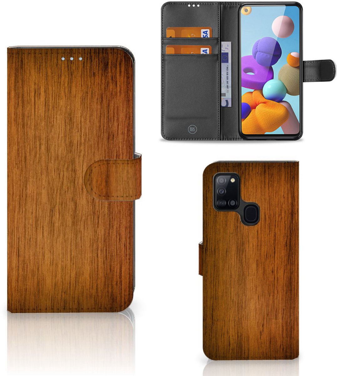 Samsung Galaxy A21s Book Style Case Donker Hout