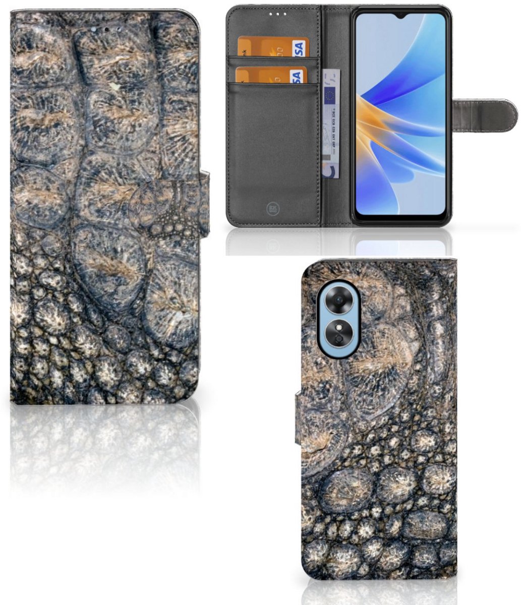 OPPO A17 Telefoonhoesje met Pasjes Krokodillenprint