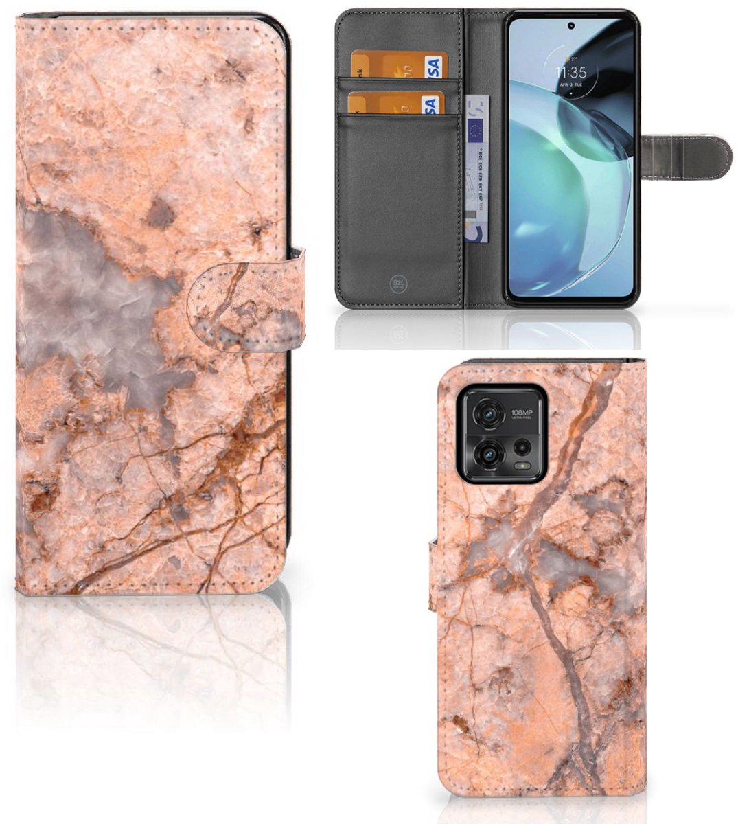 Motorola Moto G72 Bookcase Marmer Oranje