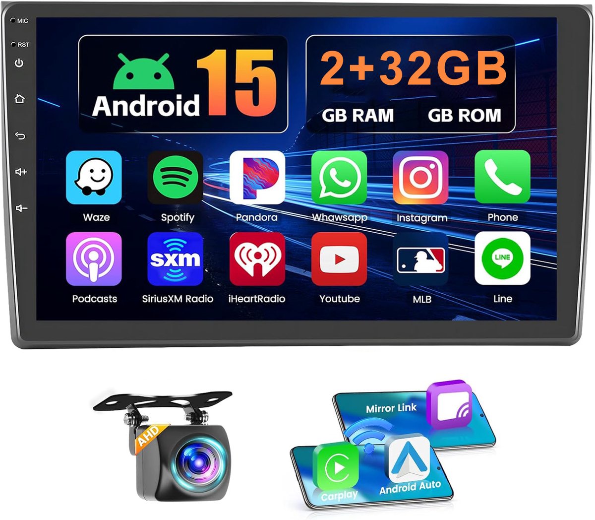 ESSGOO Autoradio met bluetooth Voor Audi A4 , S4 B6 B7, RS4, Seat Exeo - 9 Inch Touchscreen - Android 15 - 2+32GB - Apple Carplay & Android Auto - GPS, Wifi, SWC - Achteruitrijcamera