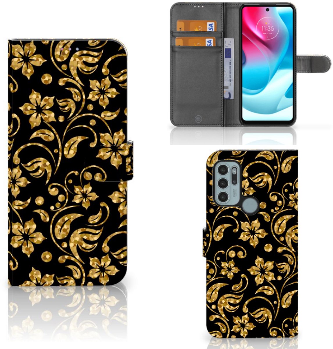 Motorola Moto G60s Hoesje Gouden Bloemen