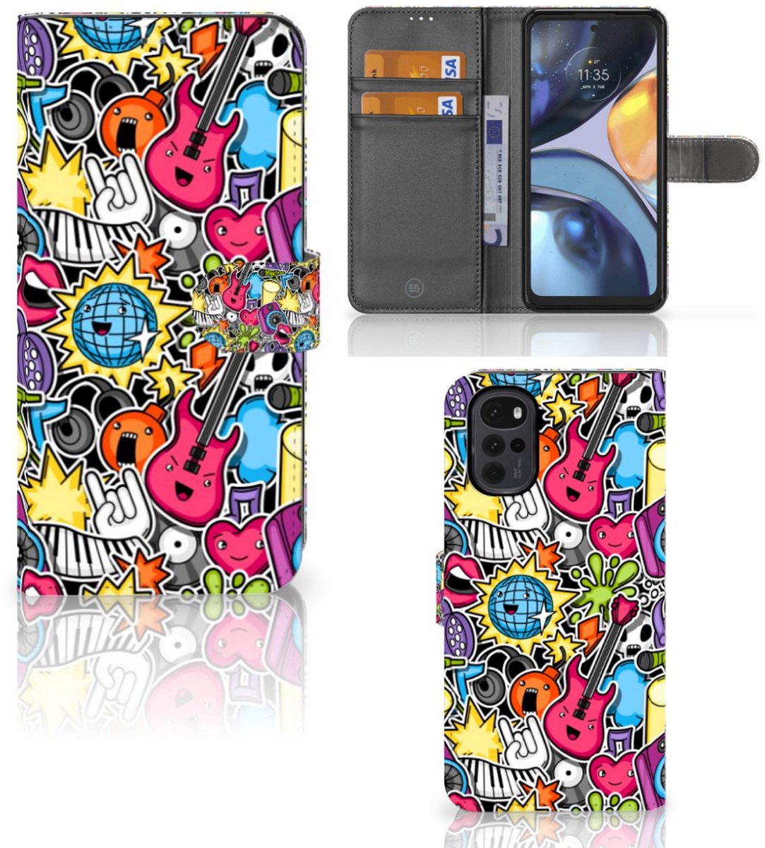 Motorola Moto G22 Wallet Case met Pasjes Punk Rock