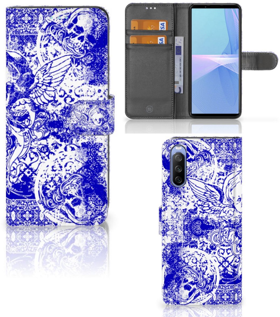 Telefoonhoesje met Naam Sony Xperia 10 III Angel Skull Blauw