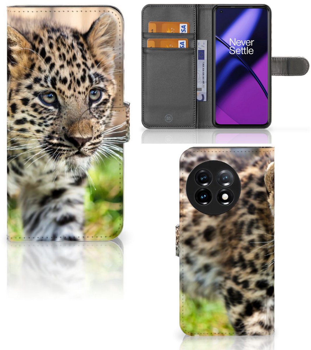 OnePlus 11 Telefoonhoesje met Pasjes Baby Luipaard