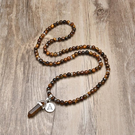 Natural 108 Mala Beads Bracelet Mindfulness Necklace Yoga Buddha Zen Pendant and Reiki Quartz Hexagonal Prism Pendant — afbeelding 2