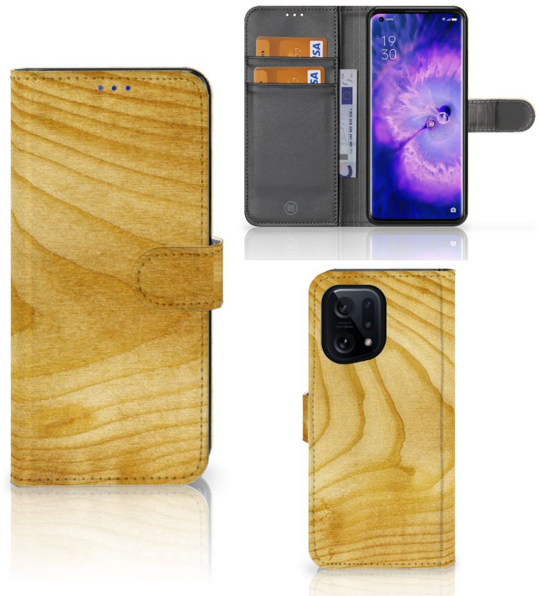OPPO Find X5 Book Style Case Licht Hout