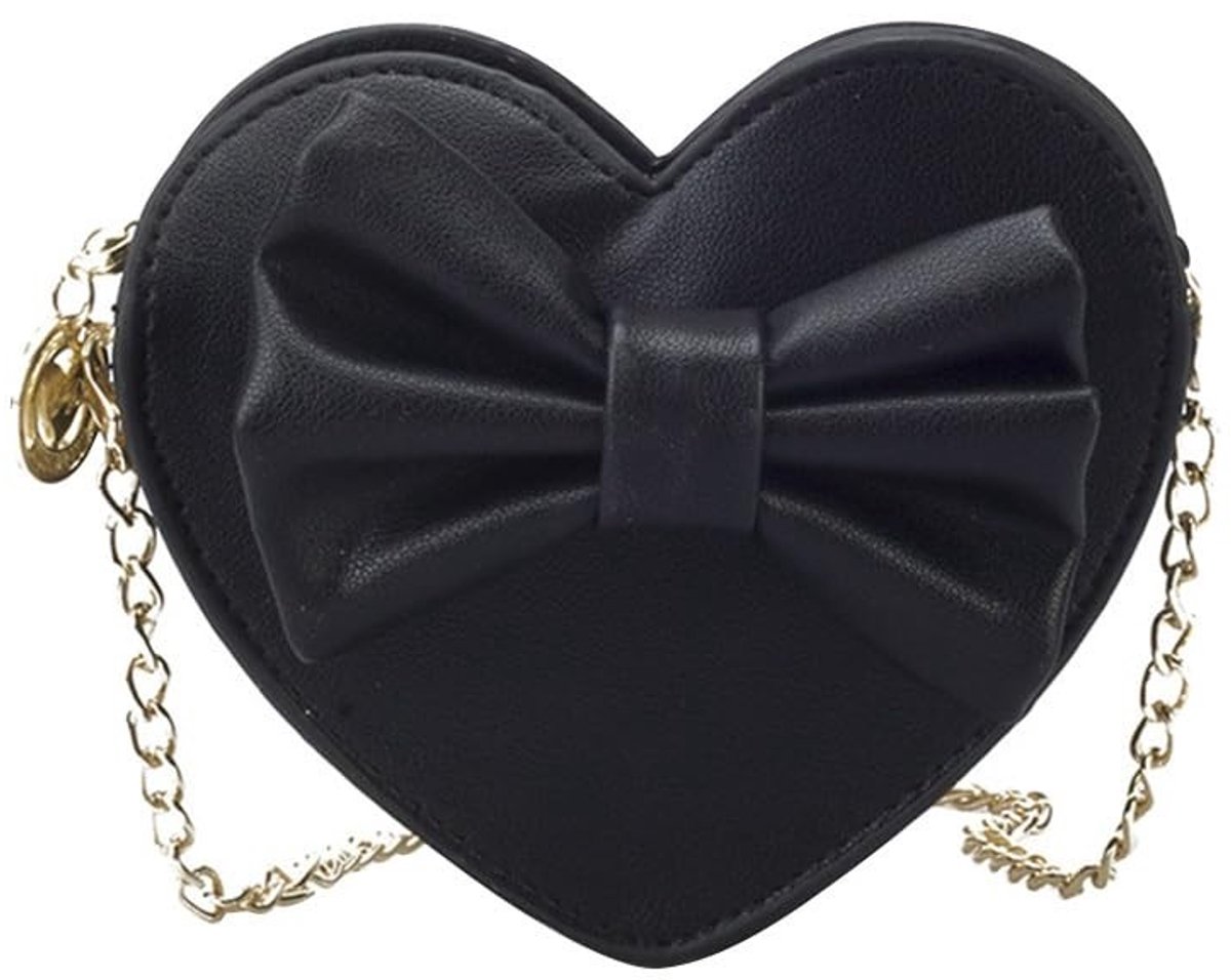 Cosensi - Hartvormige Portemonnee - Kleine Meisjes Portemonnee - Elegante Strik - Zwart - Handtas - Ideaal voor Feestjes - Perfect voor Jongens en ...