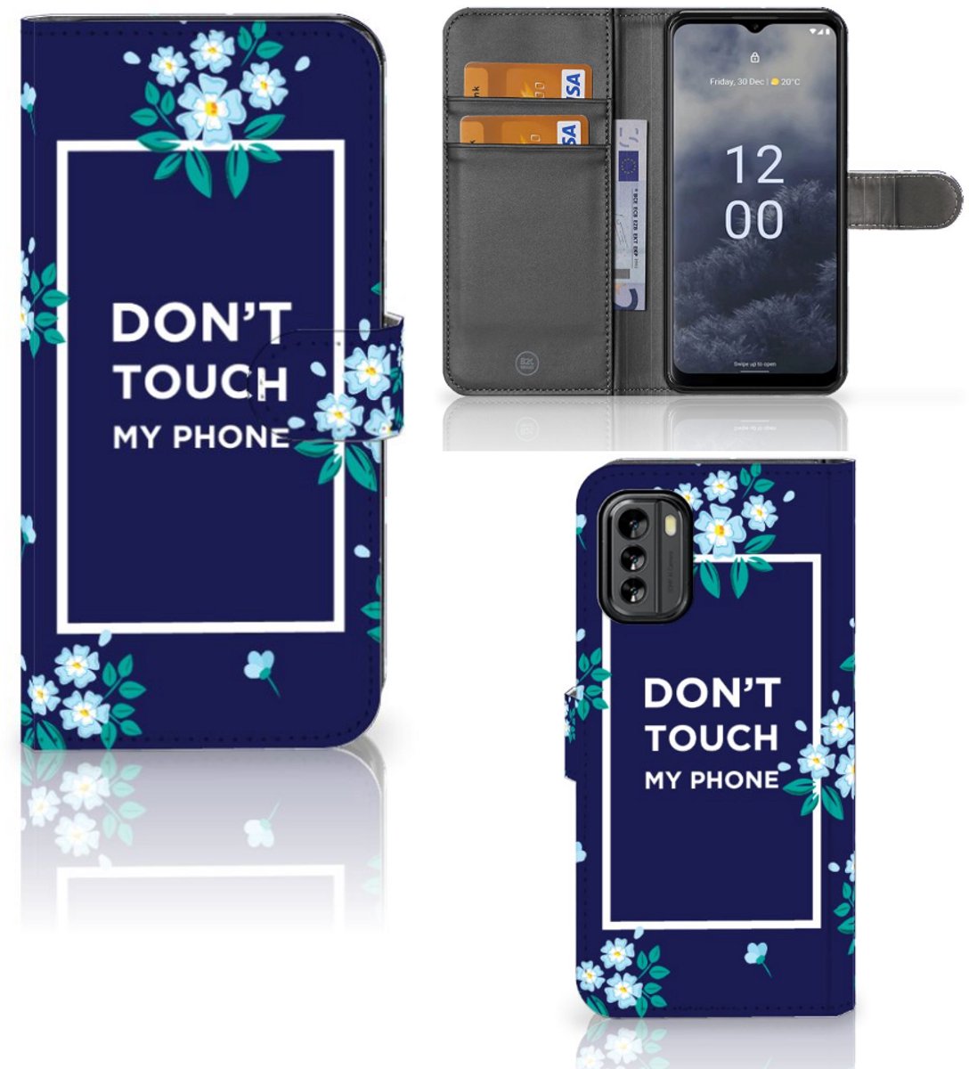 Boekhoesje voor Nokia G60 Portemonnee Hoesje Flowers Blue DTMP