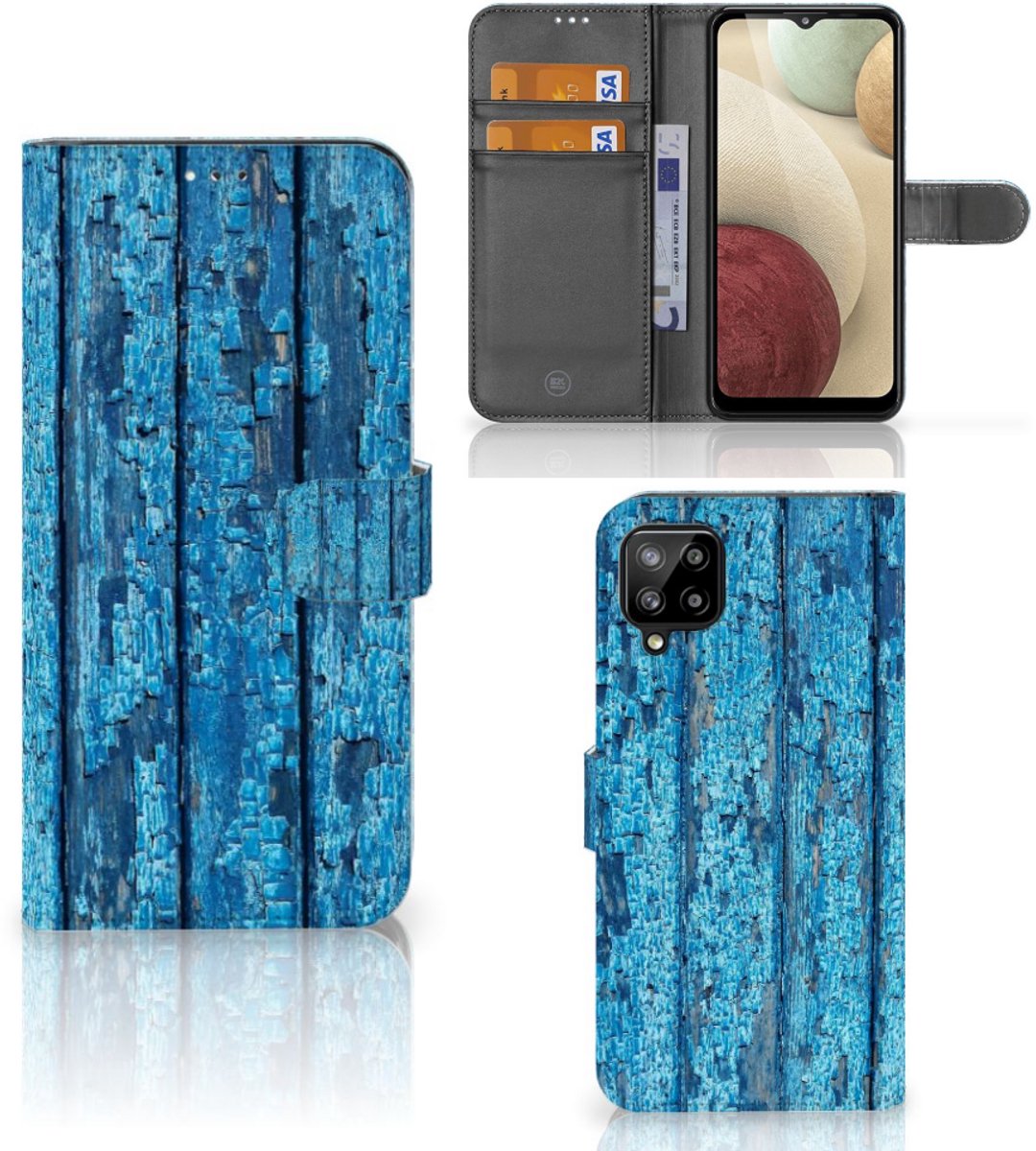 Samsung Galaxy A12 Book Style Case Wood Blue
