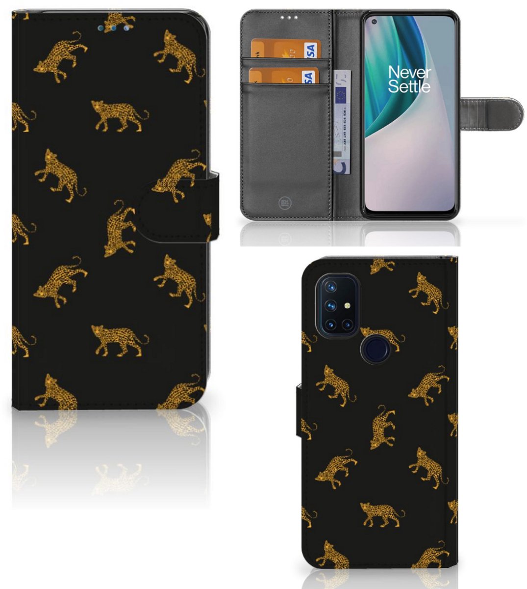 Telefoonhoesje met Pasjes voor OnePlus Nord N10 Leopards