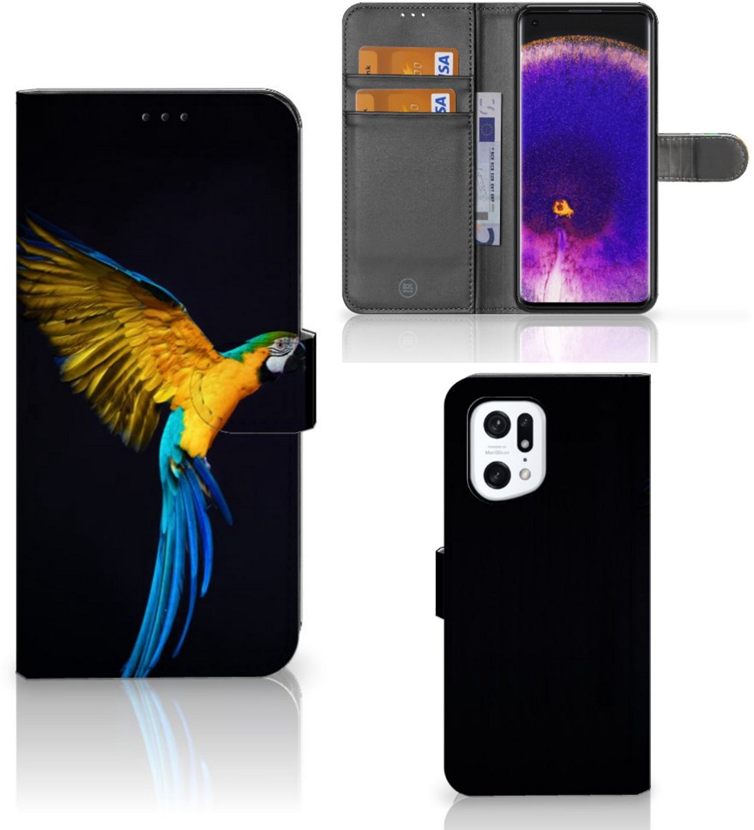 OPPO Find X5 Pro Telefoonhoesje met Pasjes Papegaai