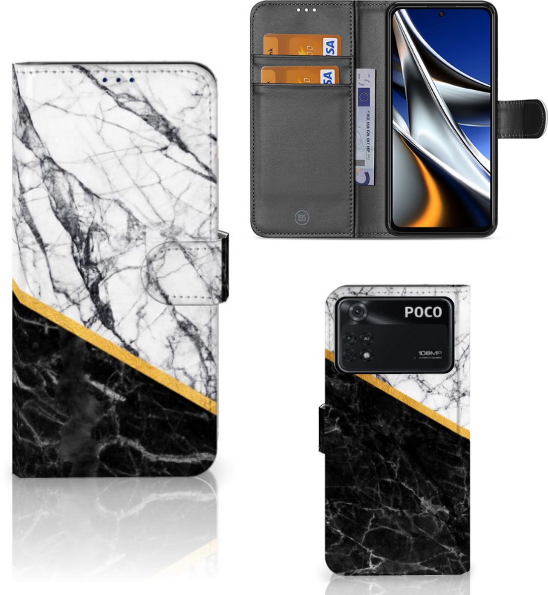 Xiaomi Poco X4 Pro 5G Bookcase Marmer Wit Zwart - Origineel Cadeau Man