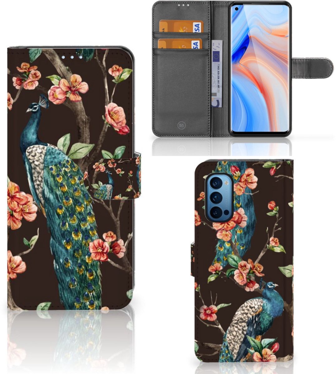 OPPO Reno 4 Pro 5G Telefoonhoesje met Pasjes Pauw met Bloemen