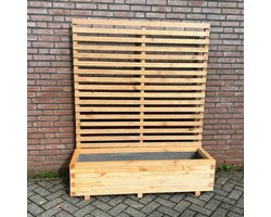 AMISHOUT - SET - Plantenbak met wielen en klimrek 140x40x40 (180) cm - naturel | bloembak buiten op wielen