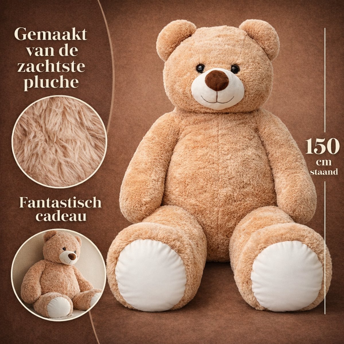 Teddybeer (Beige) Pluche Knuffel XXXL 150 cm - Grote Teddybeer - Mega Knuffelbeer - Zachte Pluche Knuffel - Grote Knuffelbeer Cadeau voor Kinderen — afbeelding 2