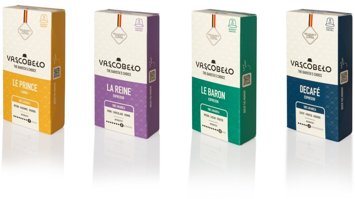 Vascobelo Koffiecups Proefpakket – 80 Capsules (8 Doosjes x 10) – 4 Smaken x2 – Espresso & Lungo – Geschikt voor Nespresso