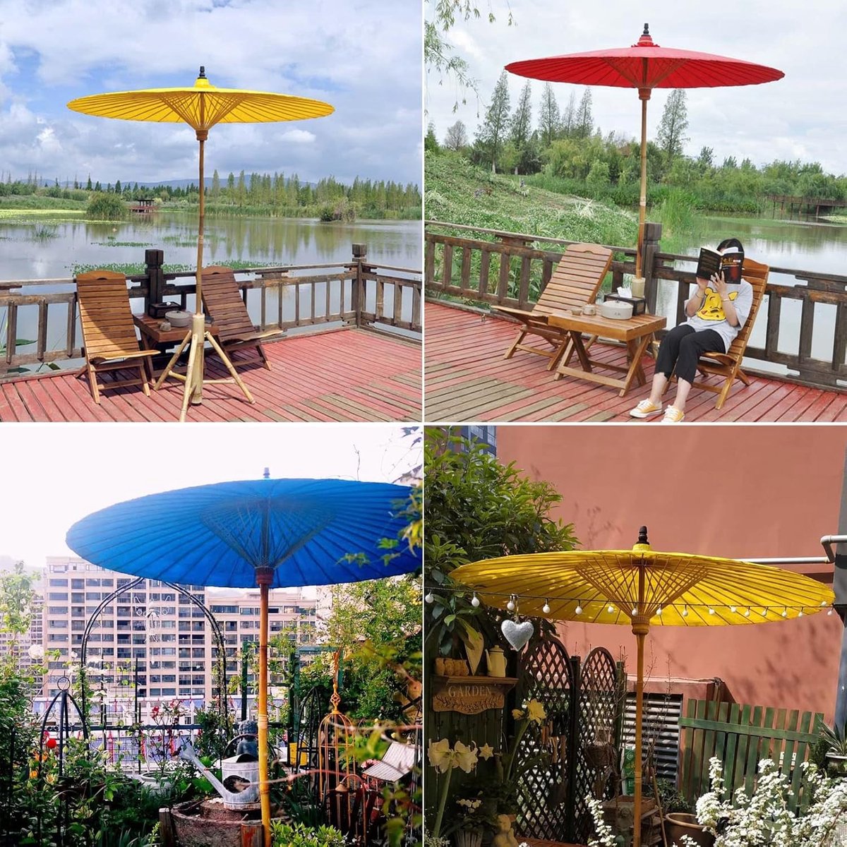 Handgemaakte Chinese Oliepapier Parasol - Retro Bamboe Tuinparaplu - Ø 200cm - Waterdicht & Windbestendig - Bordeaux Rood