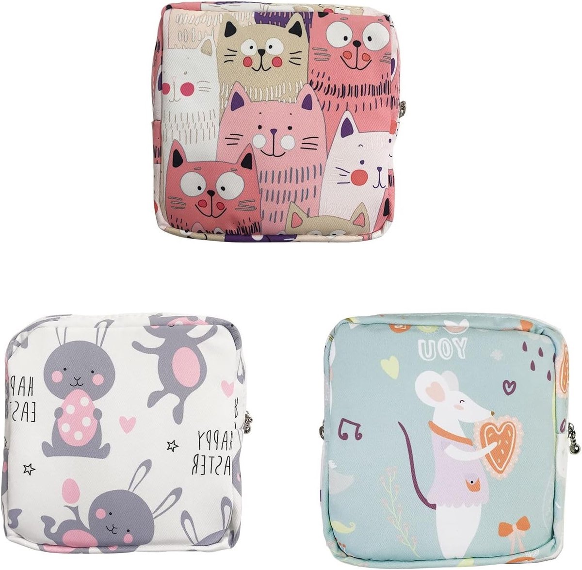 Drie-delige menstruatie tas voor meisjes, opslag voor maandverband, cosmetica en zakdoeken, ideaal voor eerste menstruatie en onderweg gebruik