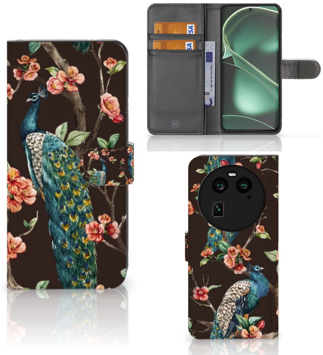 OPPO Find X6 Telefoonhoesje met Pasjes Pauw met Bloemen