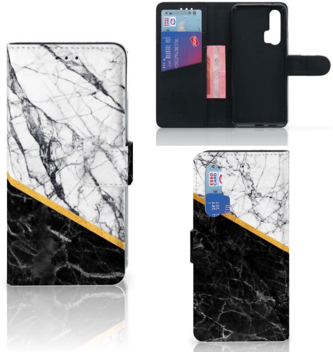 Honor 20 Pro Bookcase Marmer Wit Zwart - Origineel Cadeau Man